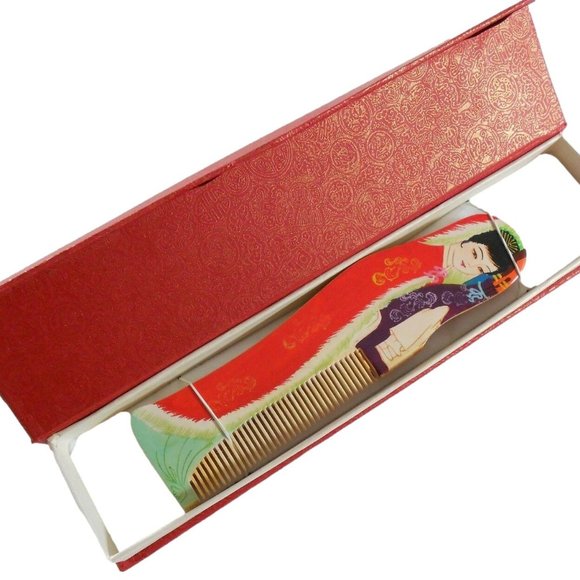 Chinese Wood Painted Comb in Box Woman Girl Shaped Vanity Decor - Picture 1 of 9